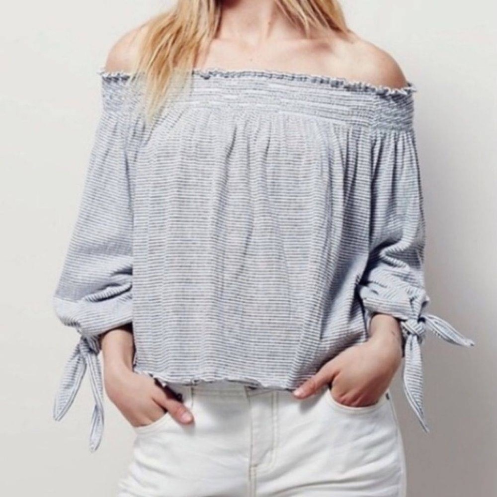 Free People Off the Shoulder Striped Lexington Top